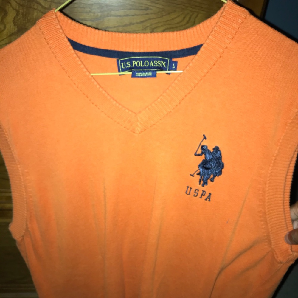 U.S. Polo Assn. Orange Sweater Vest with Blue Logo